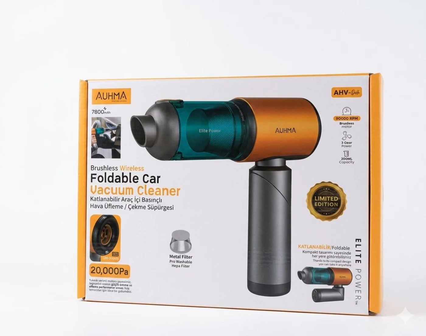 Auhma Ahv D4 20000PA 7800 mAh Katlanabilir Araç Süpürgesi