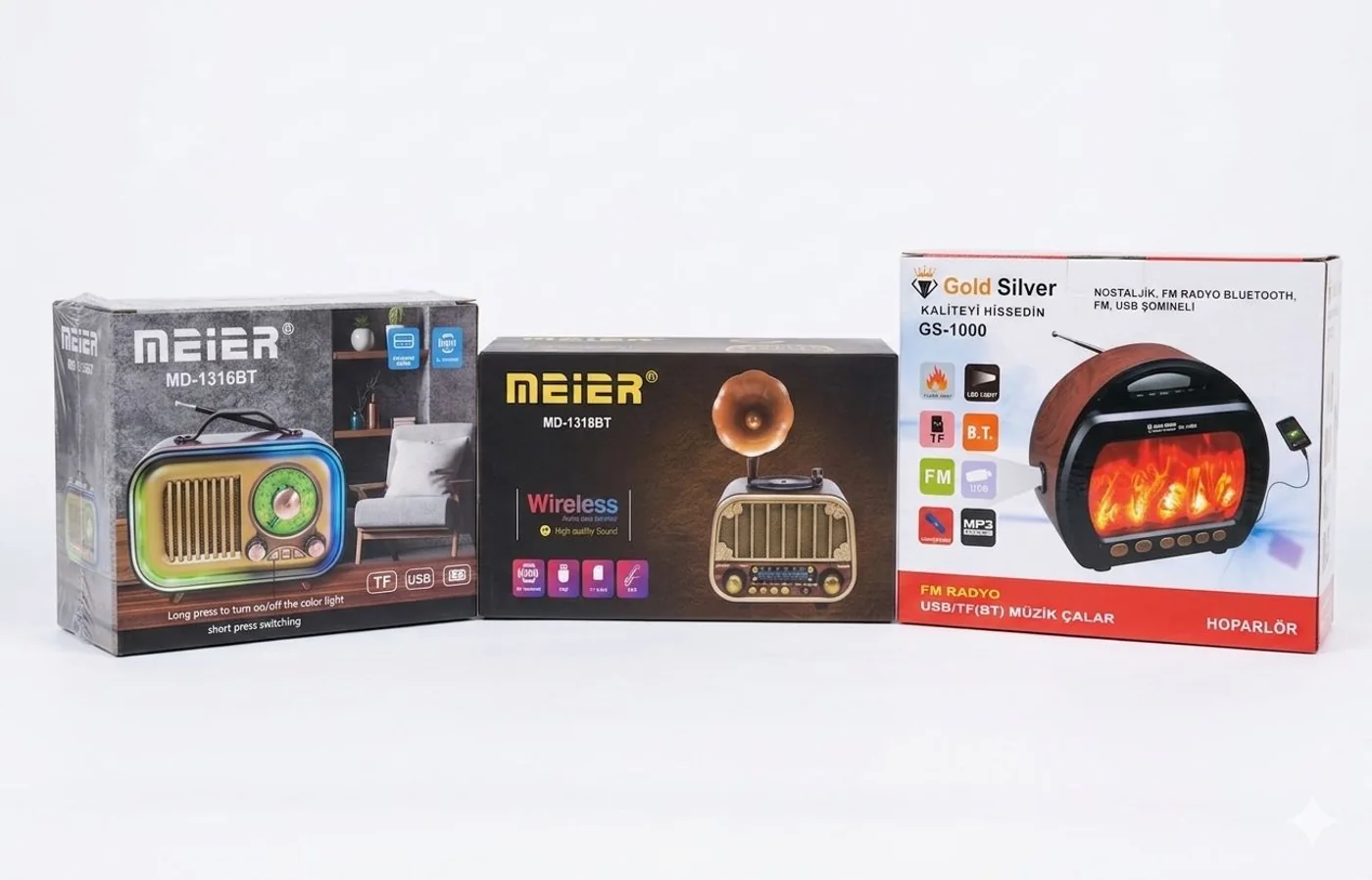 Meier Bluetooth Retro Radyo Ve Gold Silver Portatif Isıtıcı Seti