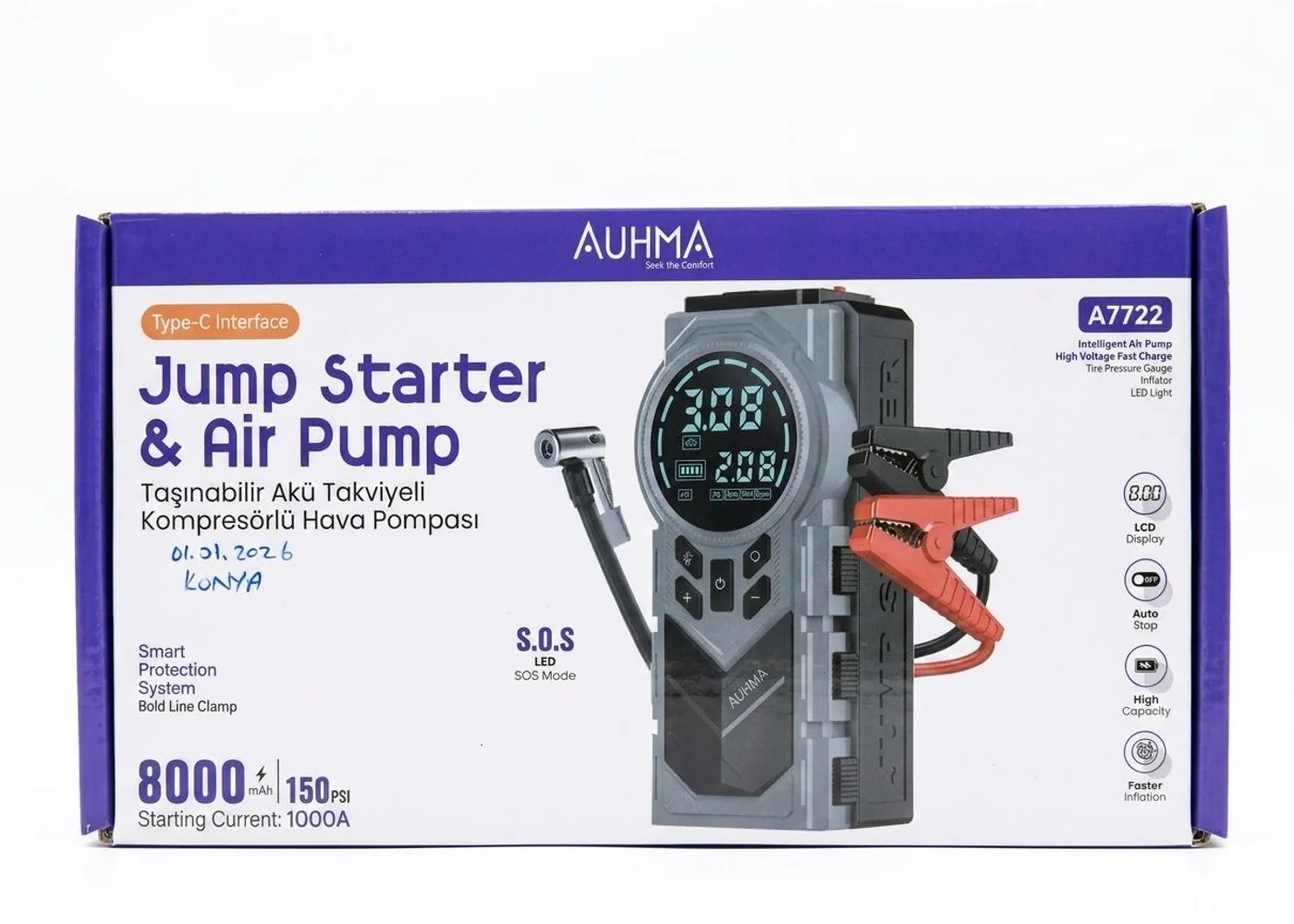 Auhma A8822 10000A 150PSI Aku Takviye Ve Hava Pompasi