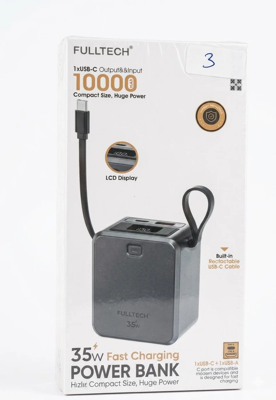 Fulltech 10000 mAh 35W Siyah Hızlı Şarj Powerbank