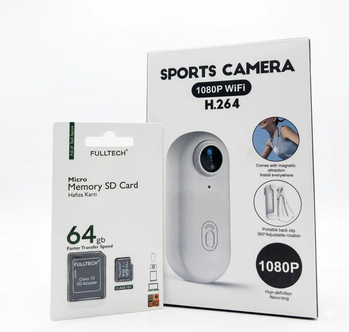 1080P Wi‑Fi H264 Mini Spor Kamera Ve Fulltech 64GB Hafıza Kartı